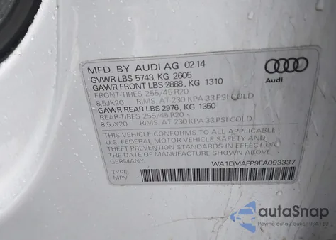 2014 Audi Q5 3.0 Tdi Premium Plus z USA, uszkodzony, nr VIN WA1DMAFP9EA093337